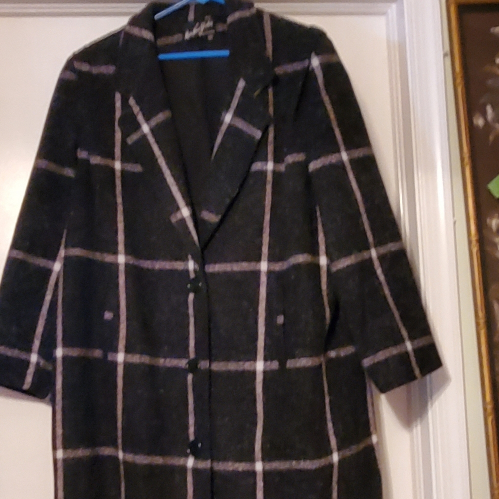 Vtg Winter Coat Checkered Pattern - image 1